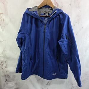 LL Bean Rain Jacket Womens Medium Blue Pit Zip Vent Hooded Waterproof Wind